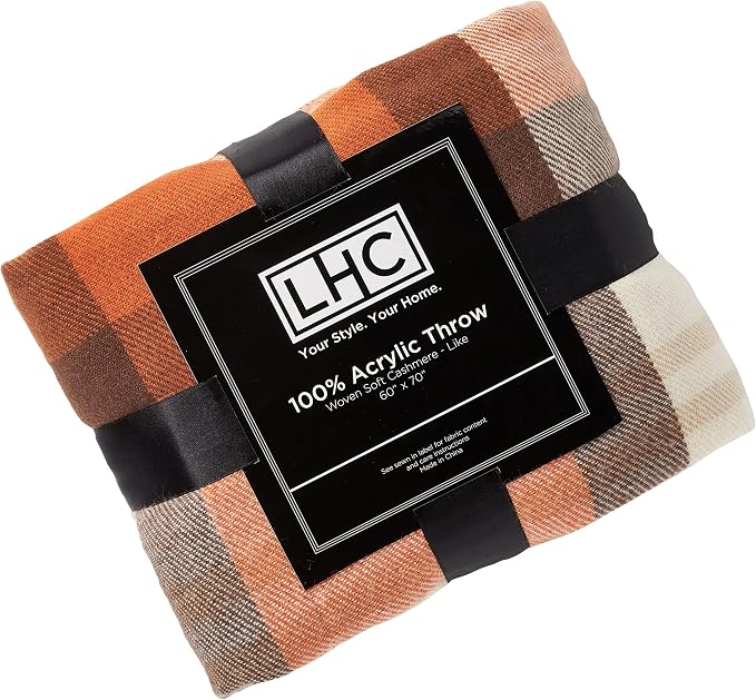 Lavish Home Oversized Throw Blanket for Couch, Spice Plaid, 60” x 70” | Luxuriously Soft Faux Cashmere Acrylic Throw, Breathable Couch and Bed Blanket with Stylish Vintage Design