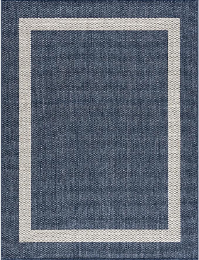 CAMILSON Outdoor Rug 6x9, Modern Outside Rugs for Patios Porches Waterproof Durable Washable Non-Shedding, Easy-to-Clean Indoor Outdoor Area Carpet (6 x 9, Bordered - Blue/White)