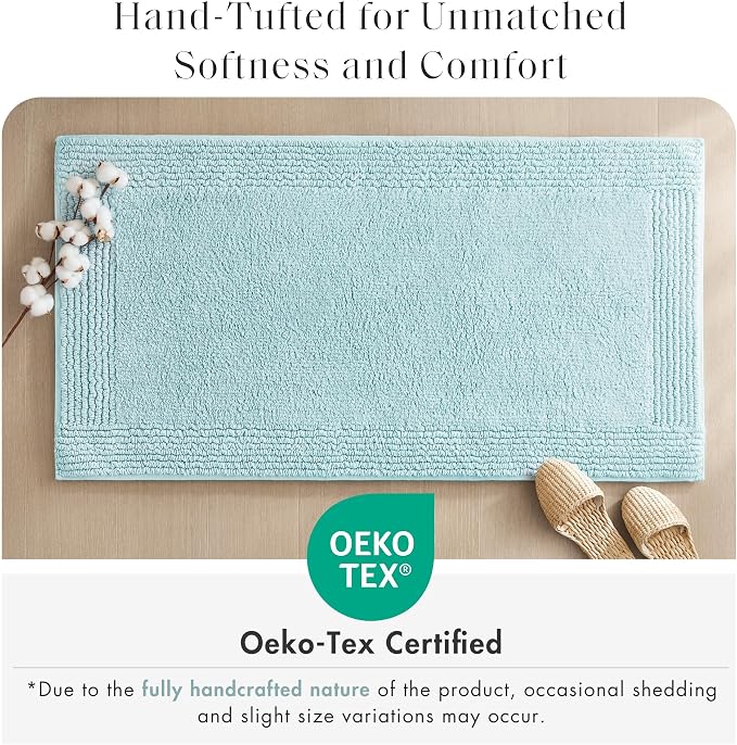 Madison Park Splendor Reversible 100% Cotton Bath Rug, 17 x 24, Blue | Tufted Bathroom Mat, 3000 GSM, Hotel Quality, Luxurious Plush, Medium Pile, Absorbent, Quick Dry, OEKO-TEX, Shower Room Décor