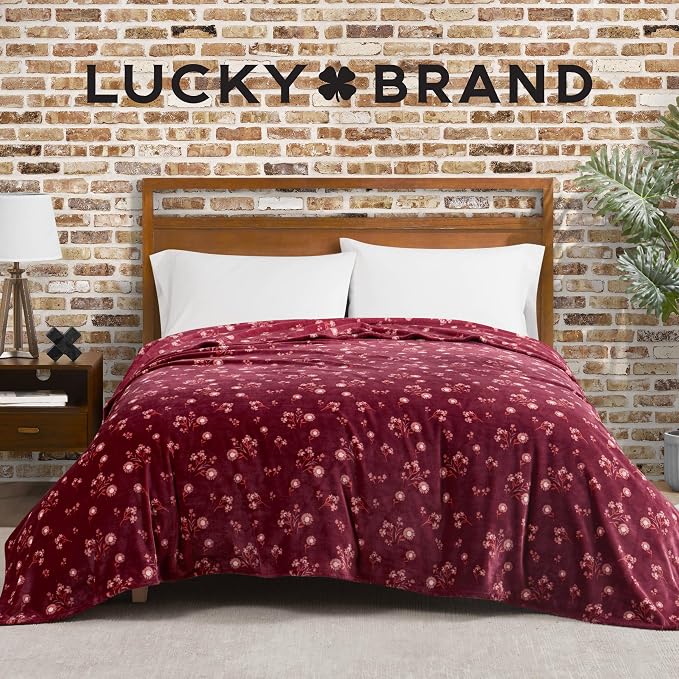 Lucky Brand Daisy Red Floral 90"X90" Cozy Plush Blanket - Premium Microfiber Throw for Luxurious Comfort and Style Full/Queen Size