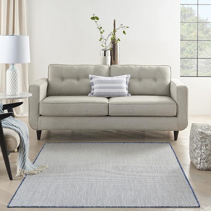 Nourison Home Courtyard Ivory Blue 4' x 6' Area Rug - Easy Clean, Non Shedding, Bed Room, Living Room, Dining Room, Kitchen (4' x 6')