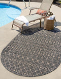 Unique Loom Outdoor Trellis Collection Area Rug - Tribal Trellis (7' 10" x 10' Oval, Charcoal Gray/ Natural)