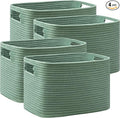 4 Pack Storage Baskets for Organizing, Shelf Baskets with Handles, Green | 14.5"Lx9.8"Wx9"H, Woven Basket, Cotton Rope Basket, Toy Storage, Cube Shelf, Gift Baskets Empty, Home Decor