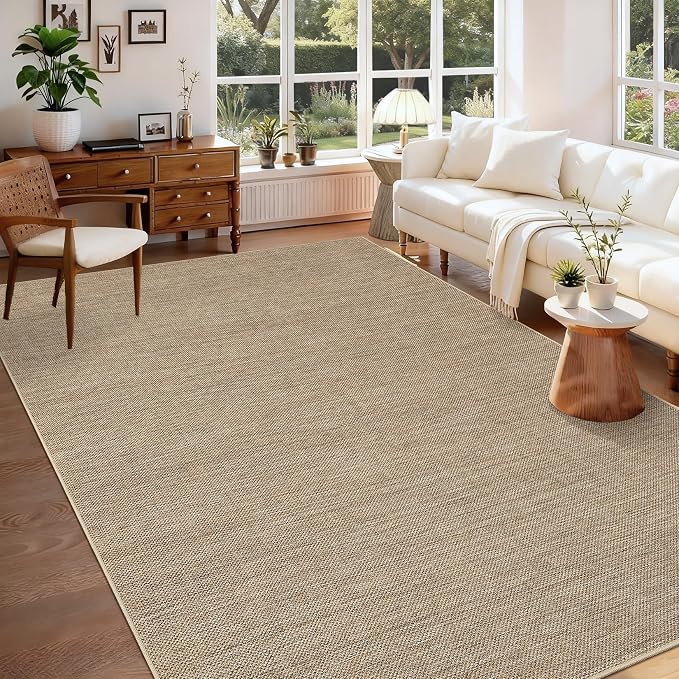 GarveeHome Easy Jute Neutral 6x9 Rug Washable Modern Large Living Room Rugs | Non Slip Stain Resistant Easy Jute Dining Room Throw Carpet Solid Area Rug for Kitchen Bedroom Nursery Home Decor, Jute