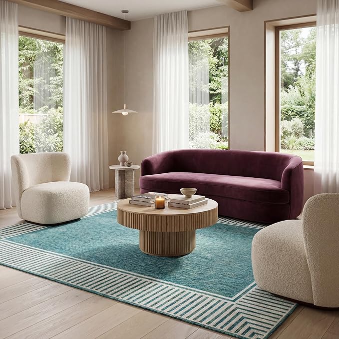 nuLOOM Asha Teal Bordered Power Loomed Indoor/Outdoor Area Rug, 8' x 10'