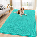 Smiry Dog Door Mat for Muddy Paws 70x32, Absorbent Dirt Trapper, Non-Slip Washable Chenille Entryway Rug for Inside Floor, Teal, Classic Solid
