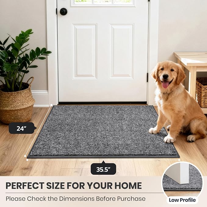 PURRUGS Dirt Trapping Door Mat 24" x 35.5", Non-Slip Machine Washable Entry Rug, Entrance Mat, Indoor Front Door Mat, Super Absorbent Entryway Rug for Muddy Shoes & Paws, Heathered Grey