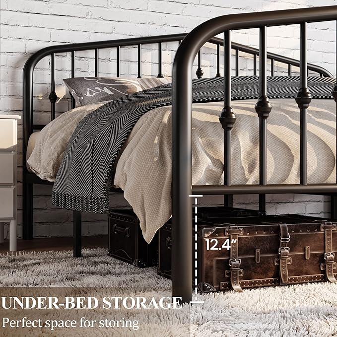 SHA CERLIN Full Size Metal Bed Frame with Wrought Iron-Art Headboard, Black | Victorian Style Metal Platform Bed Frame, Wrought Iron-Art Headboard and Footboard, Under-Bed Storage, No Box Spring Needed