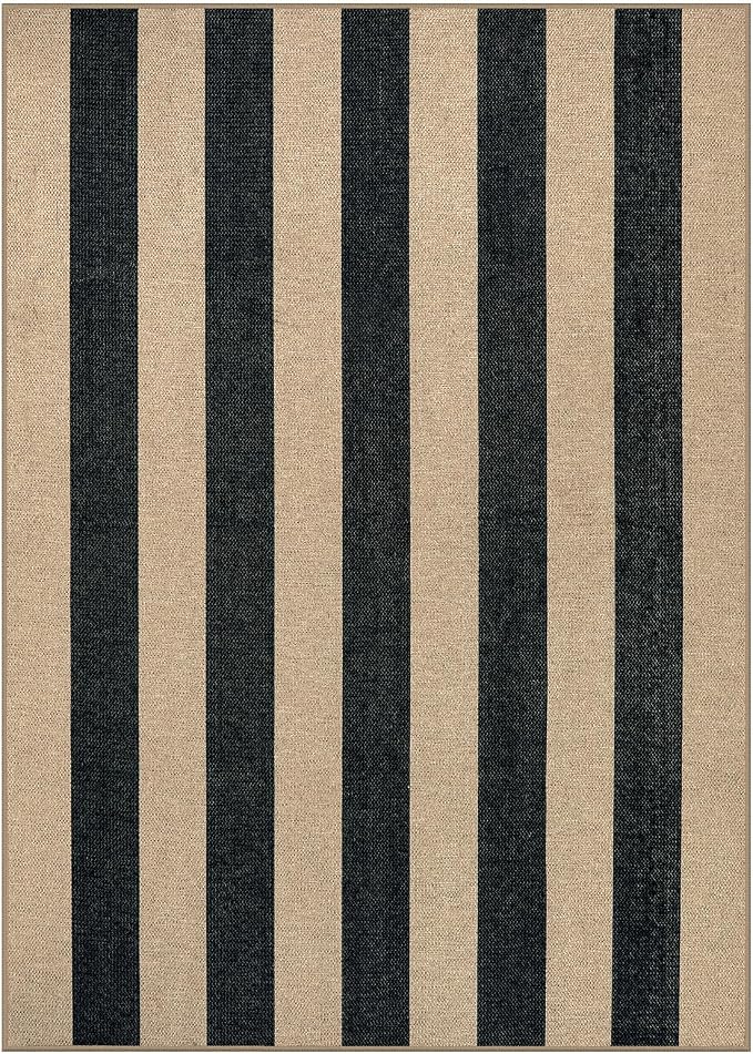Lahome Striped Easy Jute Outdoor Patio Rug, 5x7 Living Room Washable Rugs | Dining Room Area Rug Black, Modern Farmhouse Neutral Non Slip Non Shedding Carpet for Porch Deck Classroom Entryway Office