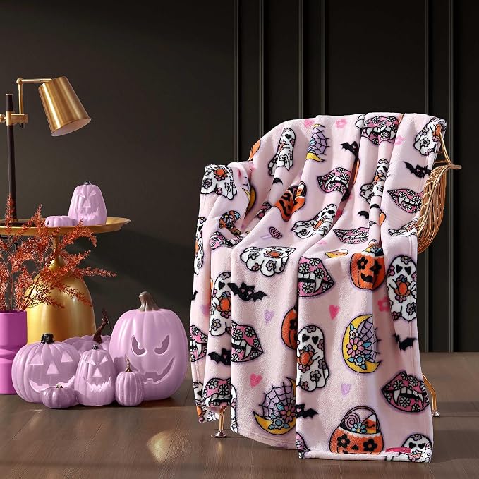 Betsey Johnson - Blanket, Buttery-Soft Throw Blanket for Couch or Bed, Boldly Plush & Oversized Bedding (Retro Halloween Pink, 50" x 70")
