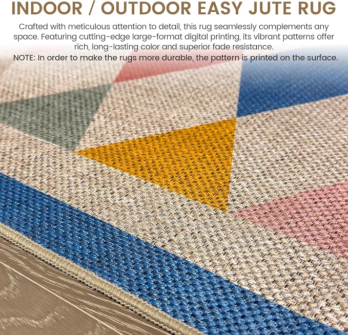 Washable Checkered Easy Jute Runner Rug 2x6, Colorful Checkerboard Boho Geometric Outdoor Indoor Patio Area Rug, Woven Non Slip Thin Neutral Long Carpet for Hallway Kitchen 6ft Entryway Porch