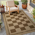 3x5 Outdoor Rug, Jute Checkered Rugs, Patio, Entryway, Balcony, Porch Rug | Indoor Plaid Carpets, Washable Bedroom Kitchen Carpet, Non Slip Farmhouse Neutral Laundry Office Floor Mat, Nature and Brown