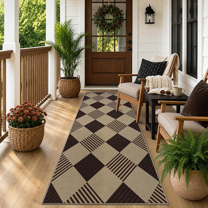 JTJ Easy Jute Geometric Outdoor Runner Rug 2x6, Washable Kitchen Runner Rug, Indoor Outdoor Farmhouse Non Slip Rug for Patio, Porch, Entryway, Laundry Room and Living Room