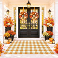 Caramel and White Buffalo Plaid Rug 4'x6', Machine Washable Layering Mat for Front Door, Entryway, Kitchen, Indoor Outdoor Low Profile Cotton Woven Check Rug