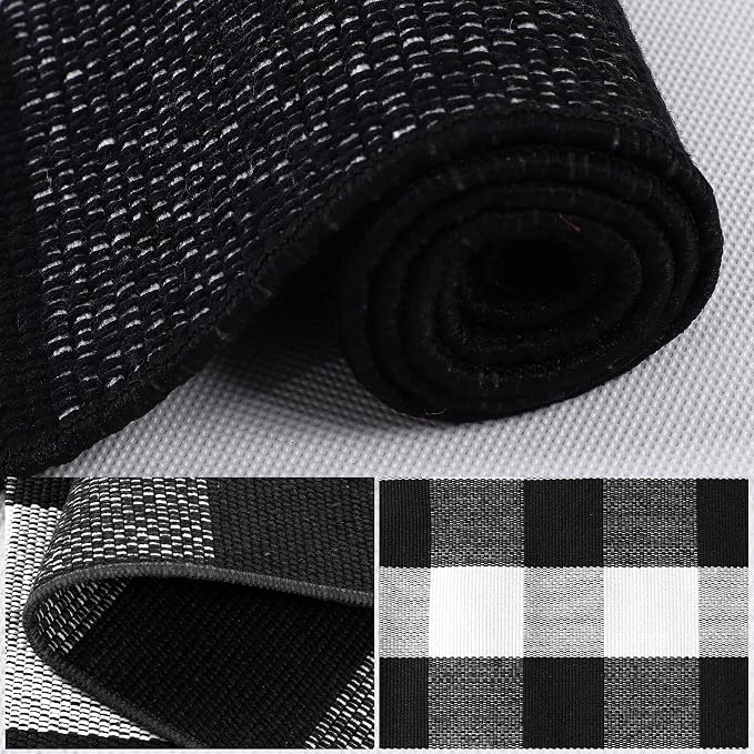 uxcell Buffalo Check Rug,Plaid Outdoor Rug,Layered Door Mat,Cotton Gingham Rugs,Floor Mat for Front Porch/Runner/Bedroom/Kitchen/Farmhouse 28"x18" Black & White