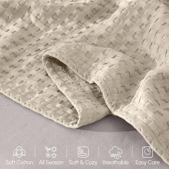 Elegant Comfort Premium 100% Cotton Waffle Blanket - Lightweight Breathable Waffle Weave Bed Blanket - Soft and Warm All Season Blanket for Couch, Sofa and Bed, Queen Size 90x90 Inches, Linen