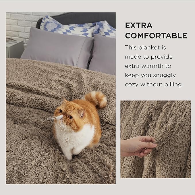 Bedsure GentleSoft Fluffy Brown Blankets Queen Size for Bed, Thick Sherpa Faux Fur Fleece Fuzzy Plush Winter Warm Heavy Soft Queen Blankets, Bedroom Decor Brown Gifts Cozy Gifts for Women Men, 90x90