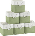 FinishingBo 11 inch Cube Storage Bin with Handles 6 Pack | Foldable Basket, Fabric Storage Bins, Closet Storage, Home Organizer (White/ Green)