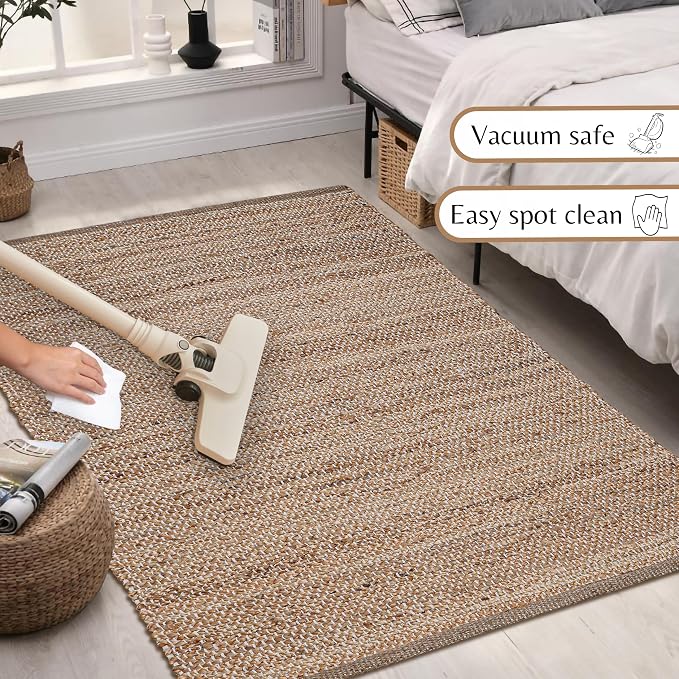 Hausattire Jute Woven Area Rug 3'x5' - Natural, Hand Braided Boho Rustic Rugs for Living Room, Kitchen | Farmhouse Indoor Outdoor Carpet for Nursery, Natural Fiber Patio Mat - 36x60 Inches
