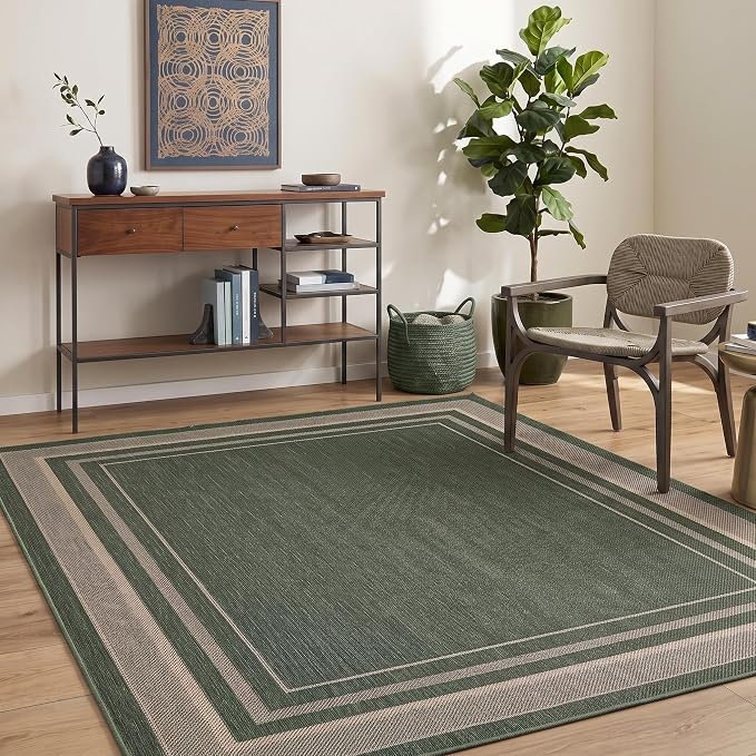 GarveeHome Easy Jute Rug 8x10 Washable Non Slip Solid Green Living Room Rugs
