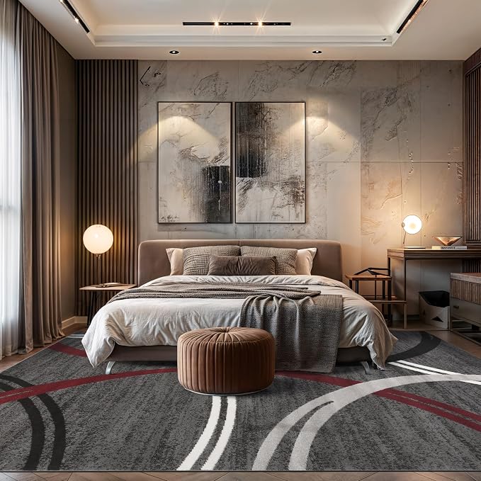 Rugshop Wavy Circles Modern Non-Shedding Area Rug Red 7'10" x 10'2" | Rectangular, Size 7'10" x 10'2", Living Room, Bedroom, Dining Room, Home Office, Kitchen, Entryway, Hallway, Nursery, Bedside