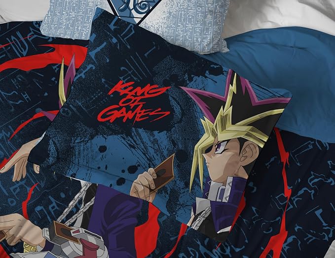 Jay Franco Yu-Gi-Oh Twin Comforter Set 5 Piece Soft Anime Bedding, Blue | Bed in a Bag, Comforter Sheets Sham Pillowcase, Official Product, Soft Microfiber, Machine Washable, Easy Care, Kids Gift