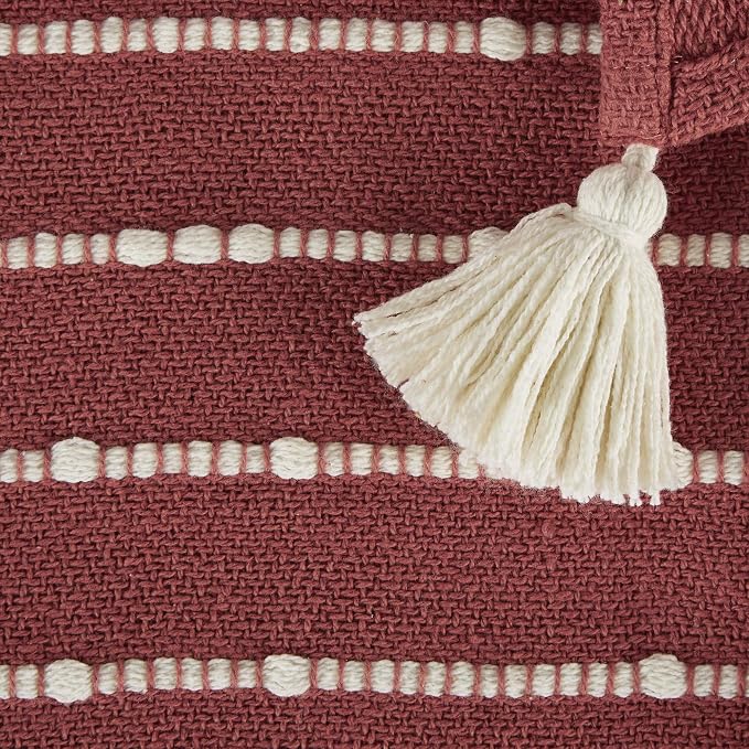 DII Striped Throw Collection Cotton Slub, Hand-Tied Tassels, 50x60, Clay & Off-White