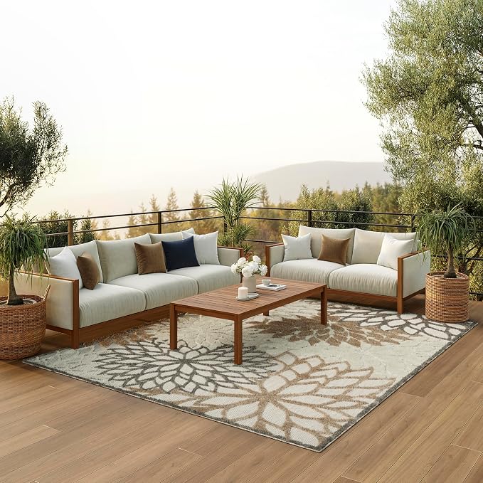 Nourison Home Aloha Natural 7'10" x 10'6" Area Rug - Easy Clean, Non Shedding, Bed Room, Living Room, Dining Room, Kitchen (8' x 11')
