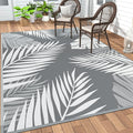 GENIMO Outdoor Rug, Waterproof Plastic Rugs for Patio, 4'x6' Grey White | Outside Larger Leaf Carpet Mat for Porch Decor, Deck, Balcony, Camping, RV, Backyard, Picnic, Beach, Reversible, Foldable