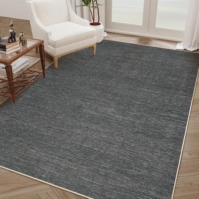 GarveeHome Washable Bedroom 4x6 Rug Modern Solid Easy Jute Area Rugs | Non Slip Stain Resistant Living Room Throw Carpet Low Pile Easy Jute Rugs for Kitchen Nursery Entryway Dorm Kids Room, Grey