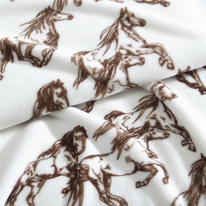 Wrangler - Blanket, Super Soft Plush Bedding, Yellowstone Inspired Throw Blanket for Couch or Bed (Mustangs Brown, 50" x 70")