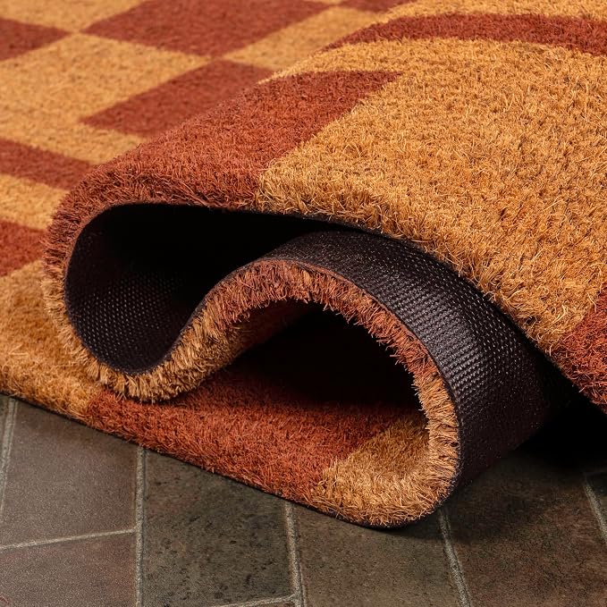 JONATHAN Y Checkerboard Coir Indoor Outdoor Doormat 4X6 Natural/Red, Harper Classic Farmhouse for Living Room, Bedroom, Kitchen, Easy-Cleaning, High Traffic, Pet-Friendly, Non-Shedding NRF109A-4