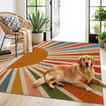Washable Sun Easy Jute Rug, 3x5 Rainbow Sun Modern Boho Retro Outdoor Indoor Patio Small Area Rugs, Woven Ultra Thin Non Slip Carpet Door Mat for Bedroom Entryway Front Door Porch Farmhouse Backyard