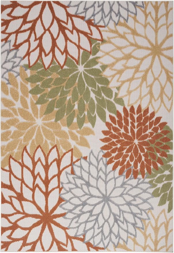 Nourison Home Aloha Indoor-Outdoor Ivory Multicolor 3'6" x 5'6" Area Rug, Easy Cleaning, Non Shedding, Bed Room, Living Room, Dining Room, Backyard, Deck, Patio (4x6)