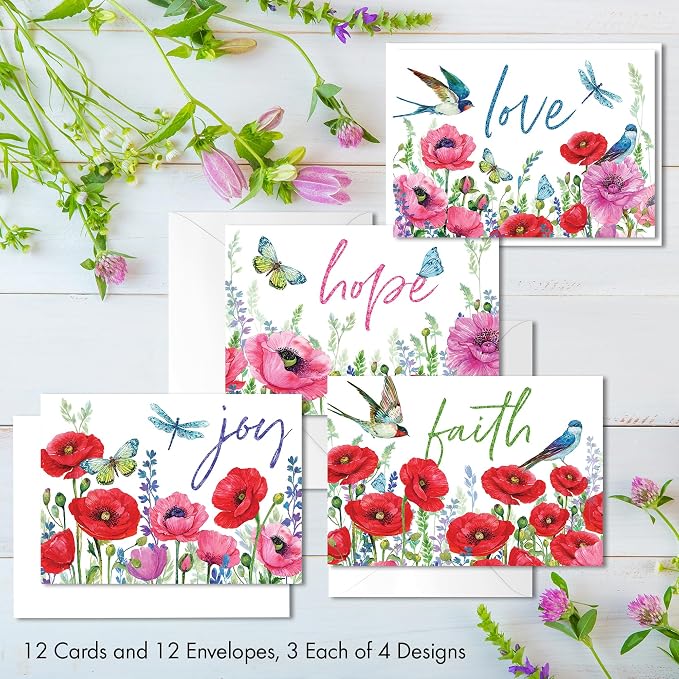 Faithfully Yours Designer Greetings Floral Birthday Boxed Card 12 Pack | Biblical Scripture Verse, Faith Based Sentiment, Boxed Card Set, Matching Envelopes