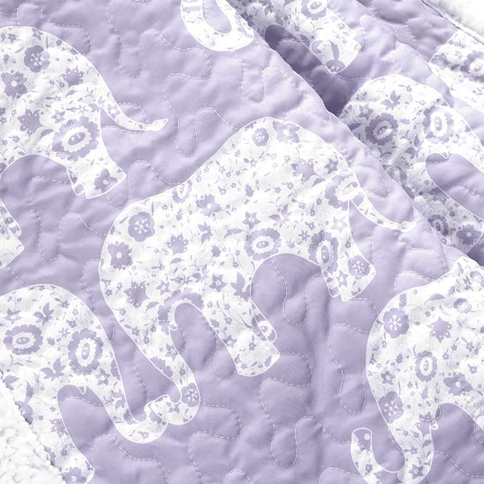 Lush Decor Elephant Parade Sherpa Throw Blanket 50" W x 60" L, Purple - Elephant Blanket for Kids - Plush Throw Blankets for Bed - Couch Blankets