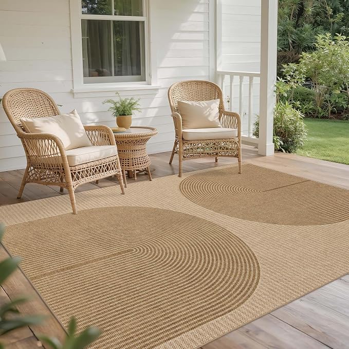 Easy Jute Rug for Pet Homes: 6x9 Outdoor Rug - Geometric Arch Pattern | Washable Design Cuts Your Cleaning Time by 75% and Maintain Shape and Texture after 50 Washes