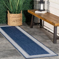 Nuloom Asha Navy/Ivory, 2' x 6', Casual, Striped Border, Soft and Cozy, High Traffic, Easy Clean, Durable Runner for Indoor/Outdoor Patio, Deck, Porch, Garden, Courtyard