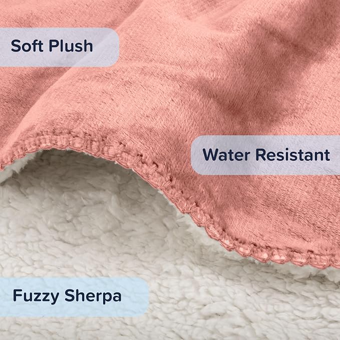 Waterproof Pet Blanket - 50x60-Inch Reversible Sherpa Fleece Throw Protects Couches, Cars, and Beds from Spills, Stains, and Fur by PETMAKER (Pink)