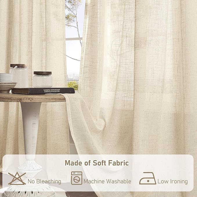 LAMIT 60 Inch Semi Sheer Linen Curtains - Image 8