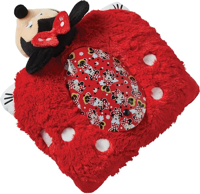 Pillow Pets Disney Minnie Mouse, 11" Sleeptime Lite | Plush Pillow and Night Light in One, Projects Rainbow Stars, 3 Light Modes, 20-Minute Auto-Off Timer, BPA Free