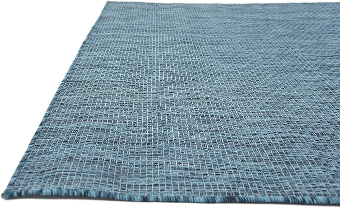 Unique Loom Collection Casual Transitional Solid Heathered Indoor/Outdoor Flatweave Area Rug (5' 3" x 8' Rectangle, Teal/Navy Blue)