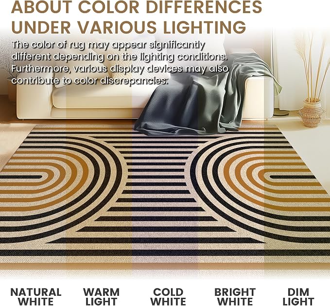 Washable Rainbow Easy Jute Rug 3x5, Outdoor Indoor Patio Modern Geometric Neutral Small Rugs, Woven Non Slip Thin Carpet Mat for Living Bedroom Entryway Front Door Farmhouse Doorway Ki