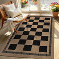 4x6 Outdoor Rug, Jute Checkered Rugs, Patio, Entryway, Balcony Porch Carpet | Washable Indoor Plaid Carpets, Bedroom Kitchen Rug, Non Slip Farmhouse Neutral Laundry Office Floor Mat, Black and Brown