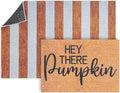 2 Pcs Fall Doormat Hey There Pumpkin Door Mat Fall Non Slip Coir Mats Floor Striped Mat Layering Doormats Seasonal for Thanksgiving Autumn Doormats Front Porch Entryway Decor 23.6 x 31.5 Inch