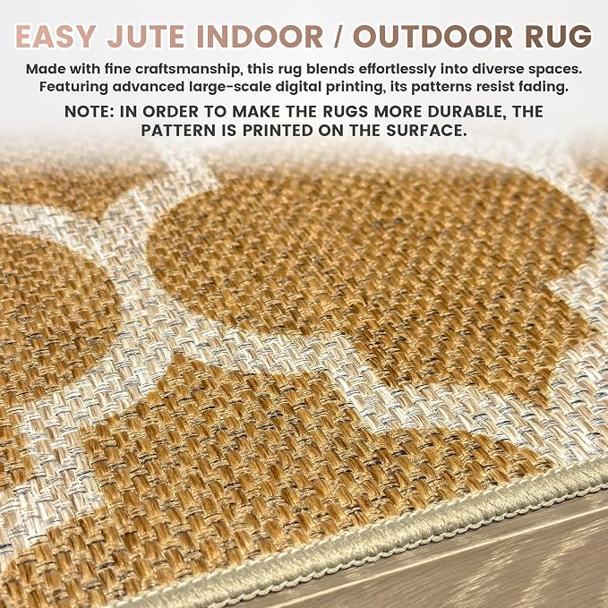 Washable 2x6 Moroccan Trellis Easy Jute Runner Rug, Khaki Neutral Boho Outdoor Indoor farmhouse Patio Area Rugs, Woven Lightweight Non Slip Long Runner Carpet Door Mat for Hallway Kitchen 6ft Entryway