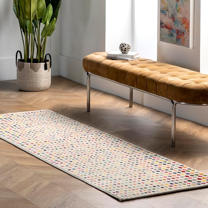 nuLOOM Dorie Multicolor Polka Dot Power Loomed Runner Rug, 2' x 8' | Nuloom Dorie Polka Dot 2' x 8' Runner Rug for Living Room Bedroom Dining Room Entryway Hallway, Multicolor