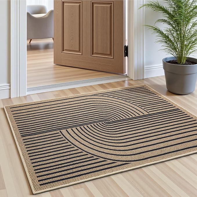 EDIMENS Easy Jute 2x3 Entryway Rug Door Mat Small Entry Rugs Indoor Outdoor | Non Slip Washable Rainbow Area Rug Farmhouse Low Pile Black Indoor Outdoor Doormat for Entrance Porch Doorway