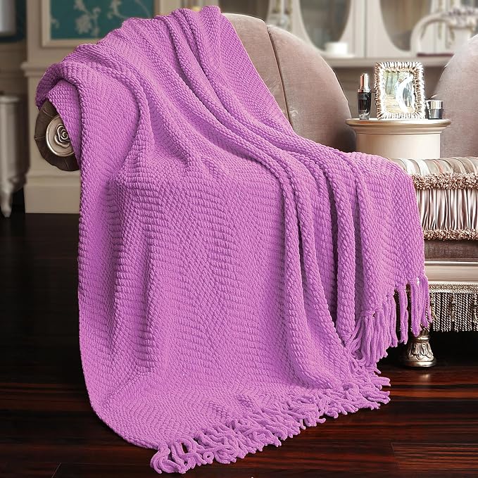 Home Soft Things Purple Throw Blanket Knitted Tweed Throw 50'' x 60'', Violet, Super Soft Cozy Warm Comfortable Breathable Throw for Living Room Chair Couch Bed Sofa Bedroom Home Décor