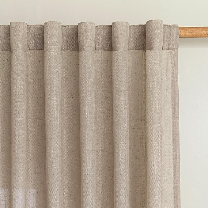MYSKY HOME Patio Curtains for Sliding Door 90 inch Length 2 Panels Set, Living Room Curtains & Drapes Soft Farmhouse Window Treatments Back Tab Semi Sheer Draperies, 50" W x 90" L, Taupe